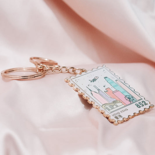 Hong Kong Skyline Stamp Enamel Keychain - Sparkles & Joy