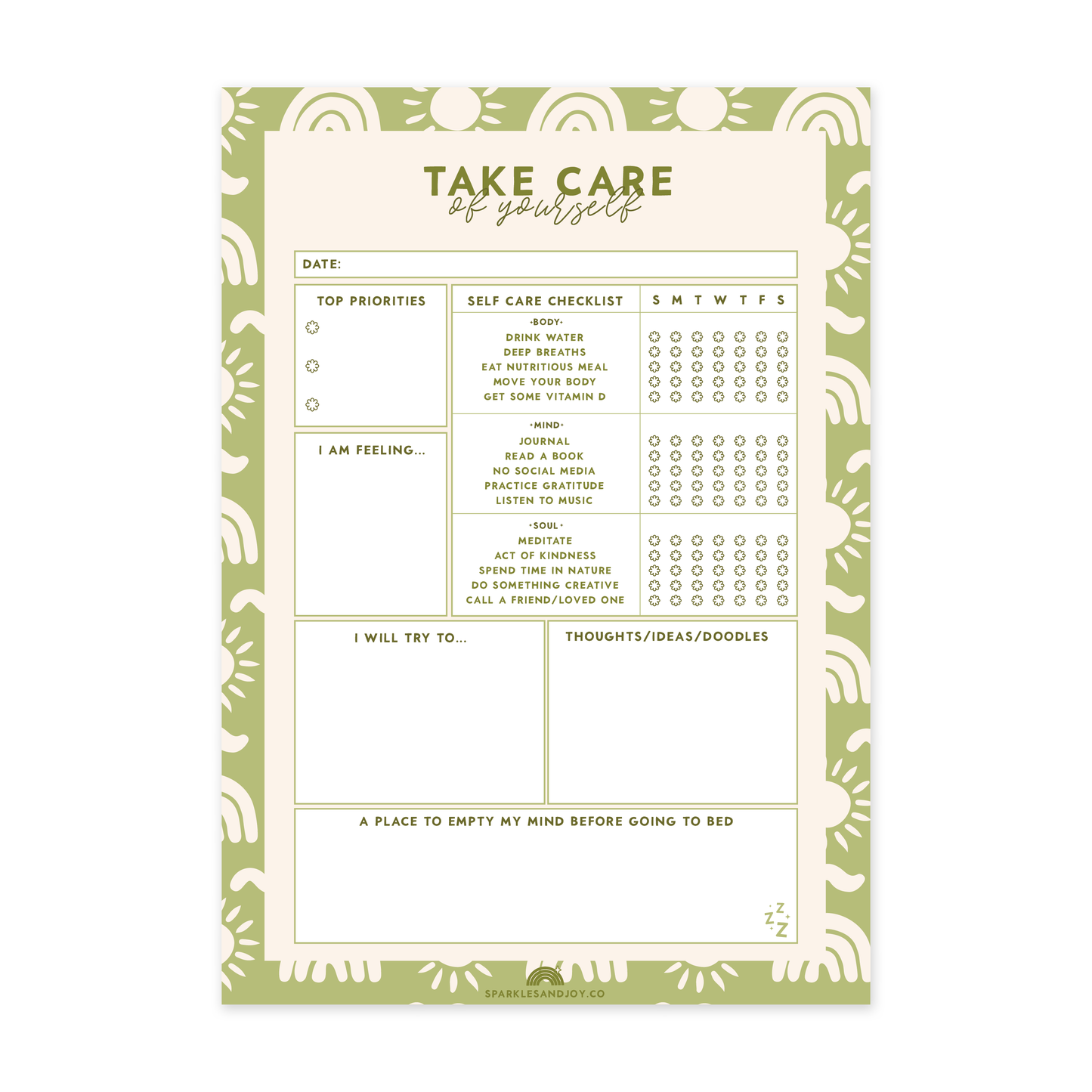 Self-Care Checklist - A5 Notepad Sparkles & Joy