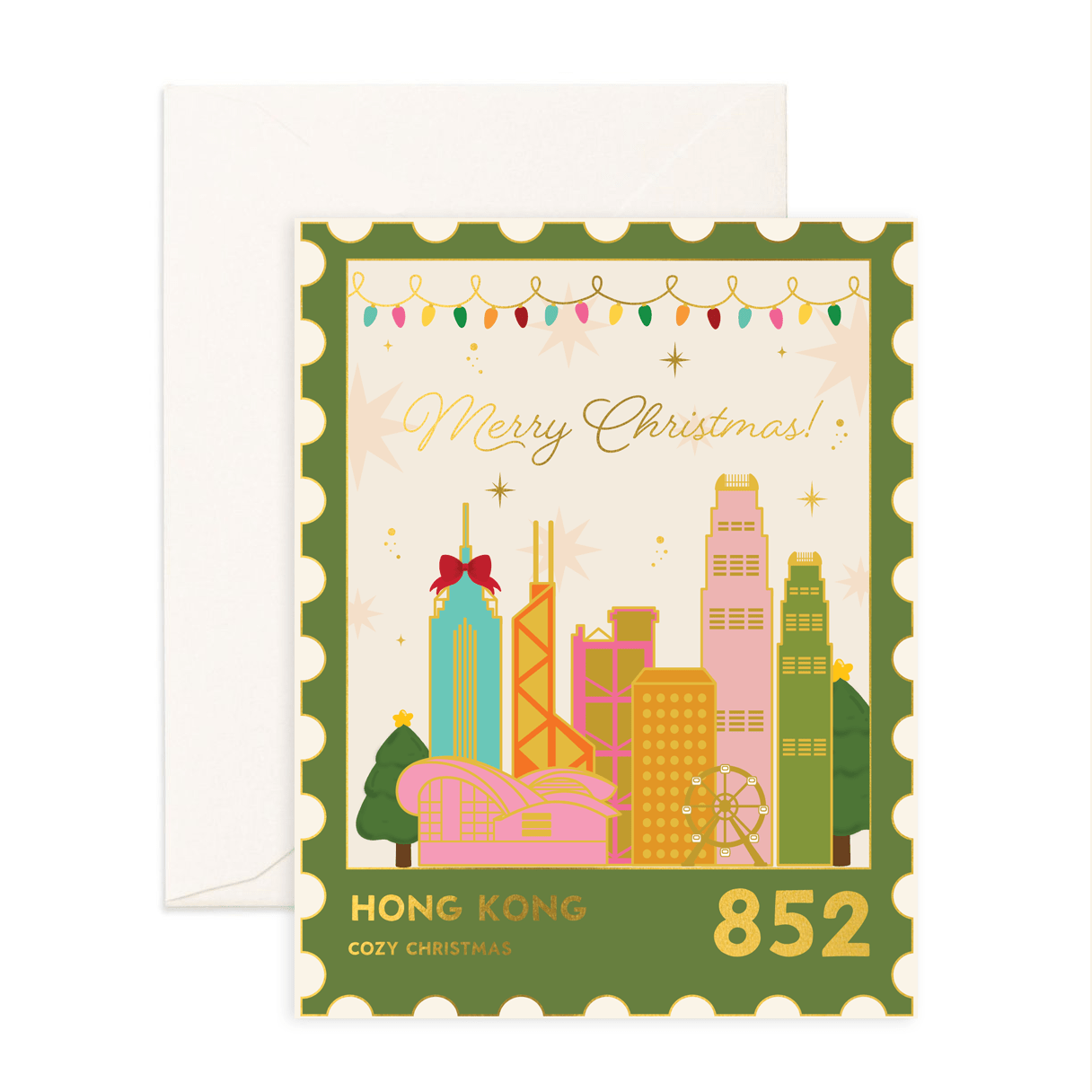 Cozy Christmas HK Skyline - Christmas Greeting Card - Sparkles & Joy