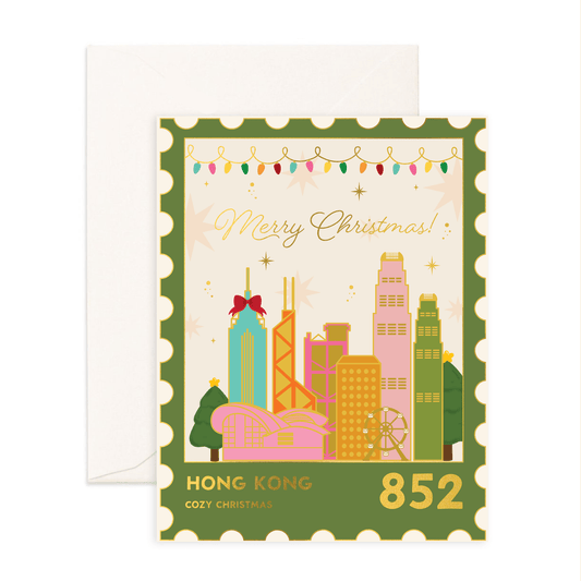 Cozy Christmas HK Skyline - Christmas Greeting Card - Sparkles & Joy