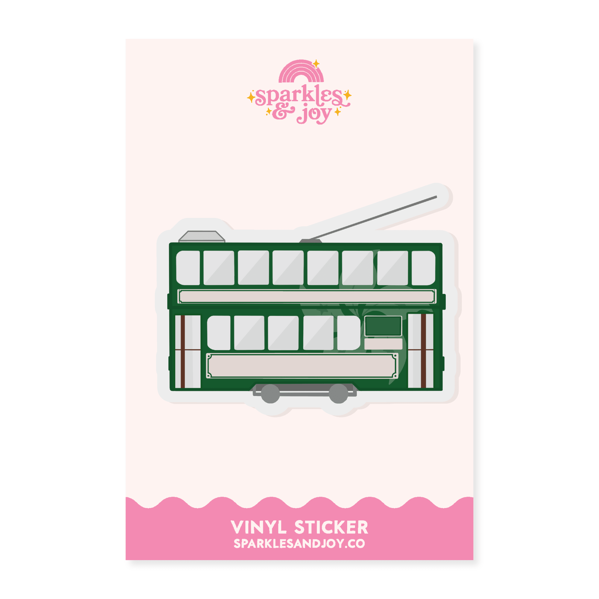 Hong Kong Green Tram - Glitter Vinyl Sticker - Sparkles & Joy