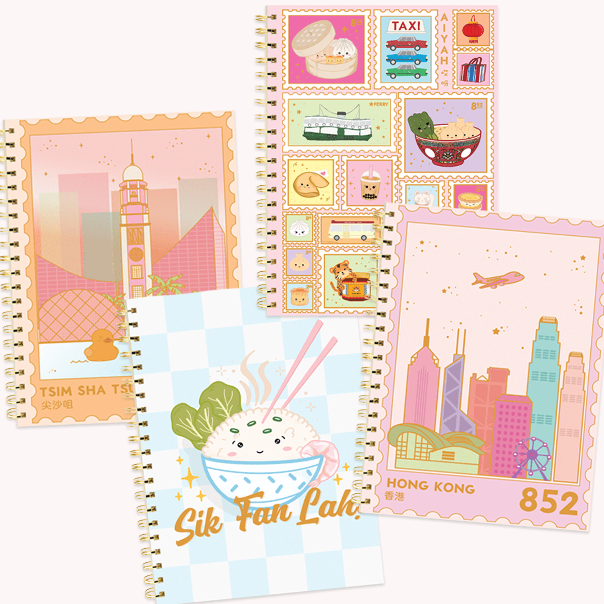 "Sik Fan Lah!" Stamps - A5 Spiral Notebook - Sparkles & Joy