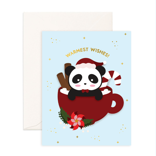 Warmest Wishes Panda - Christmas Greeting Card - Sparkles & Joy