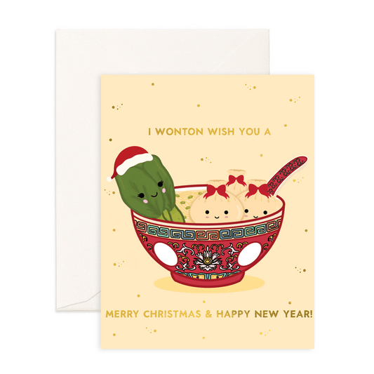 Wonton Wish You A Merry Christmas - Christmas Greeting Card - Sparkles & Joy