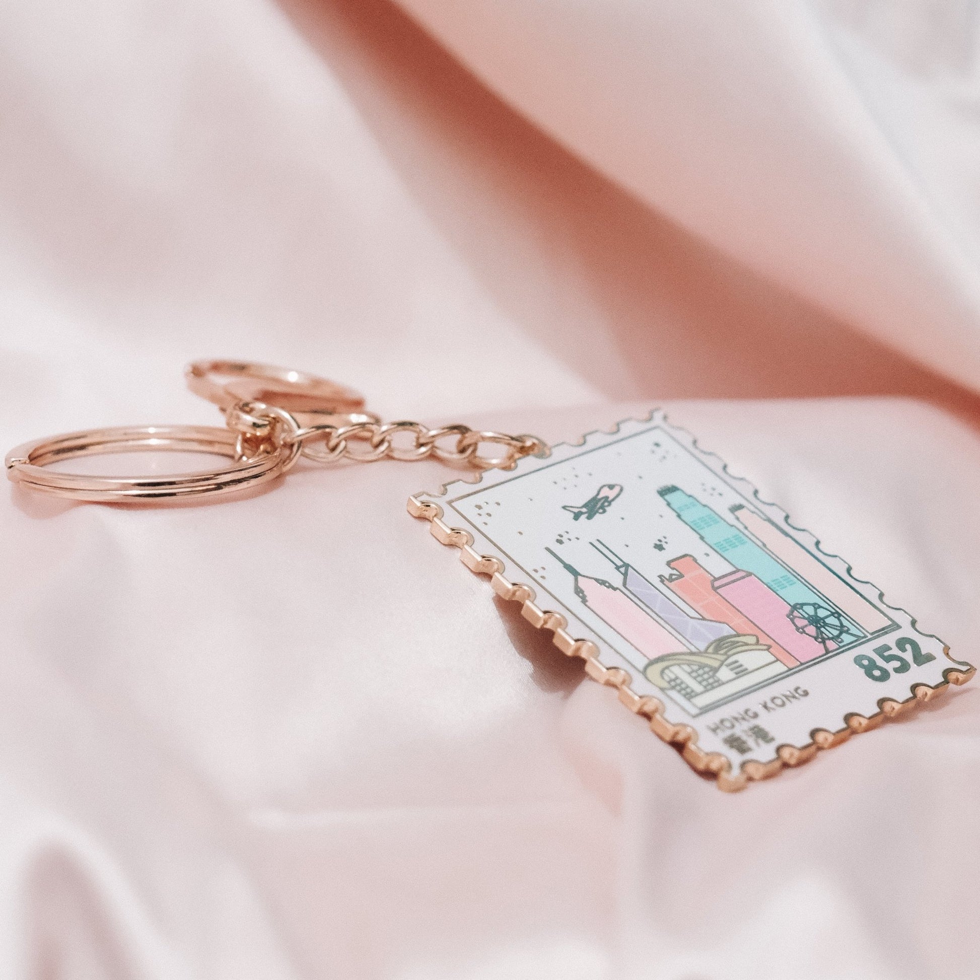 Hong Kong Skyline Stamp Enamel Keychain - Sparkles & Joy