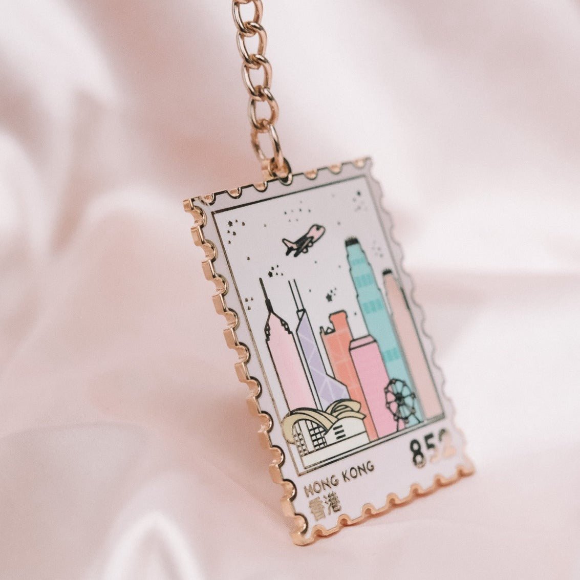 Hong Kong Skyline Stamp Enamel Keychain - Sparkles & Joy